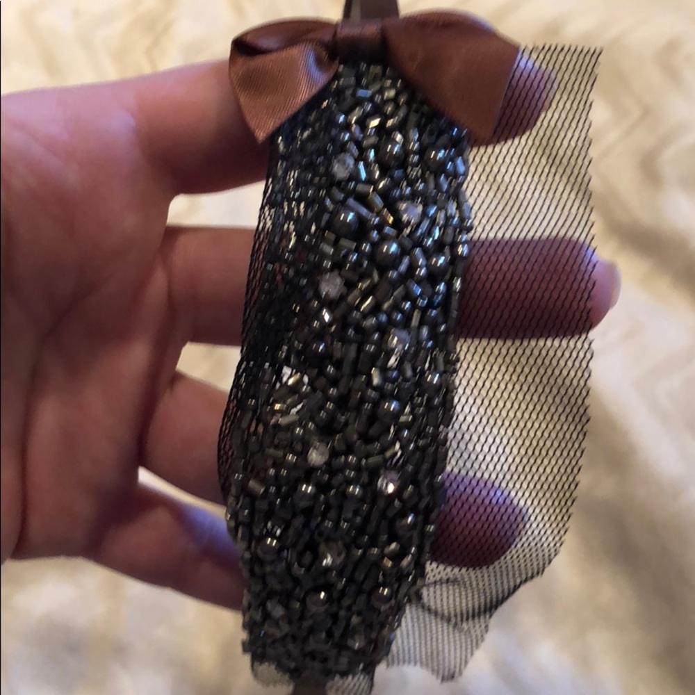 Headband with silver beading and brown satin